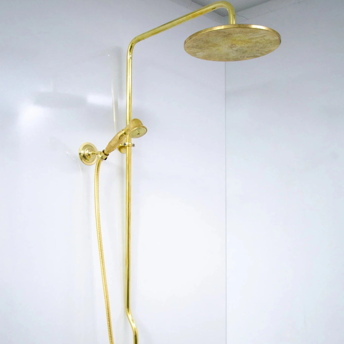 Unlacquered Brass Shower System with Handheld - Solid Brass Exposed Shower - handcrafted luxury Shower Systems for kitchen and bathroom interiors by Brooklyn Brass