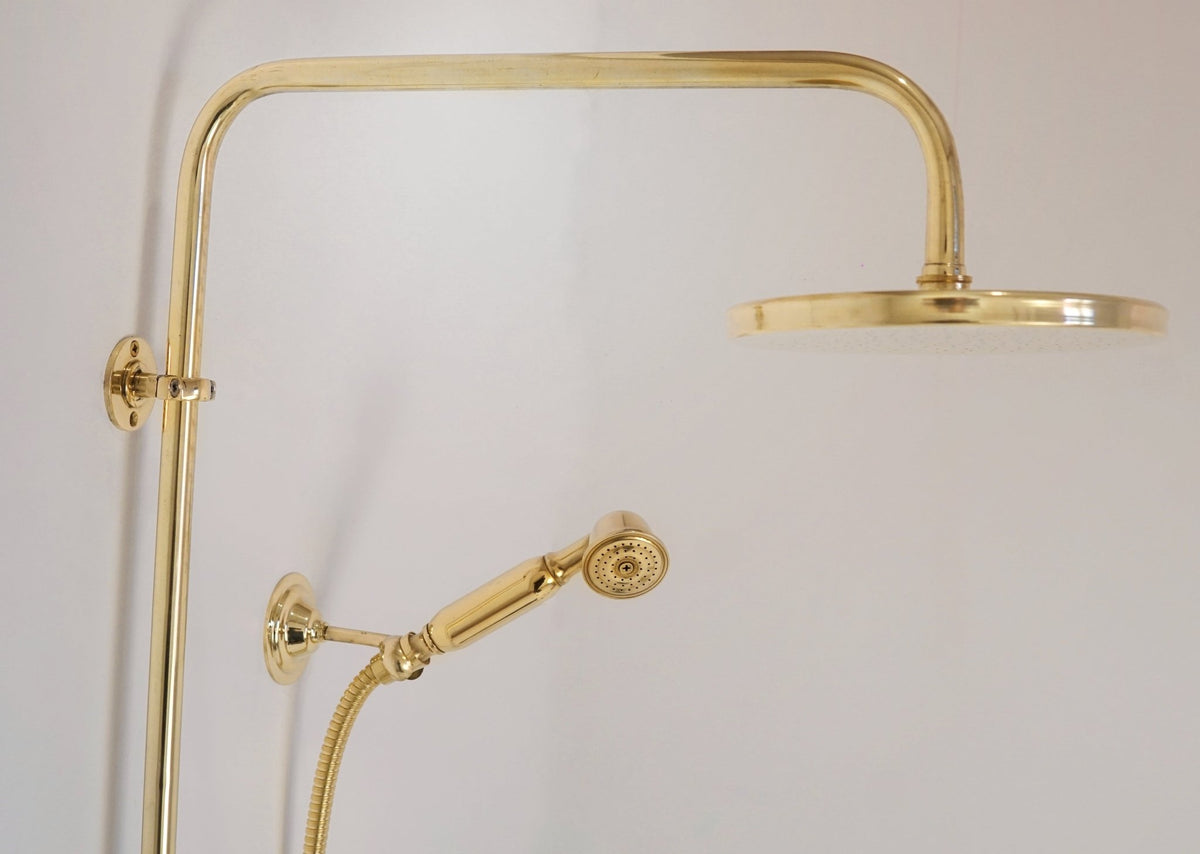 Unlacquered Brass Shower System with Handheld - Solid Brass Exposed Shower - handcrafted luxury Showers for kitchen and bathroom interiors by Brooklyn Brass