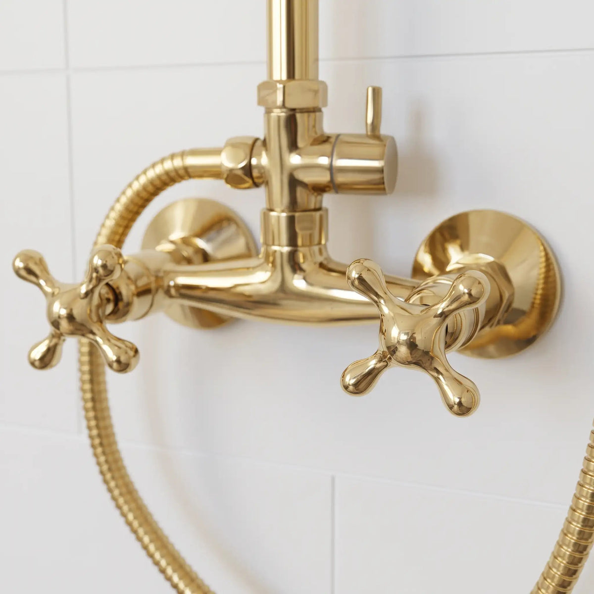 Unlacquered Brass Shower System with Handheld - Solid Brass Exposed Shower - handcrafted luxury Showers for kitchen and bathroom interiors by Brooklyn Brass