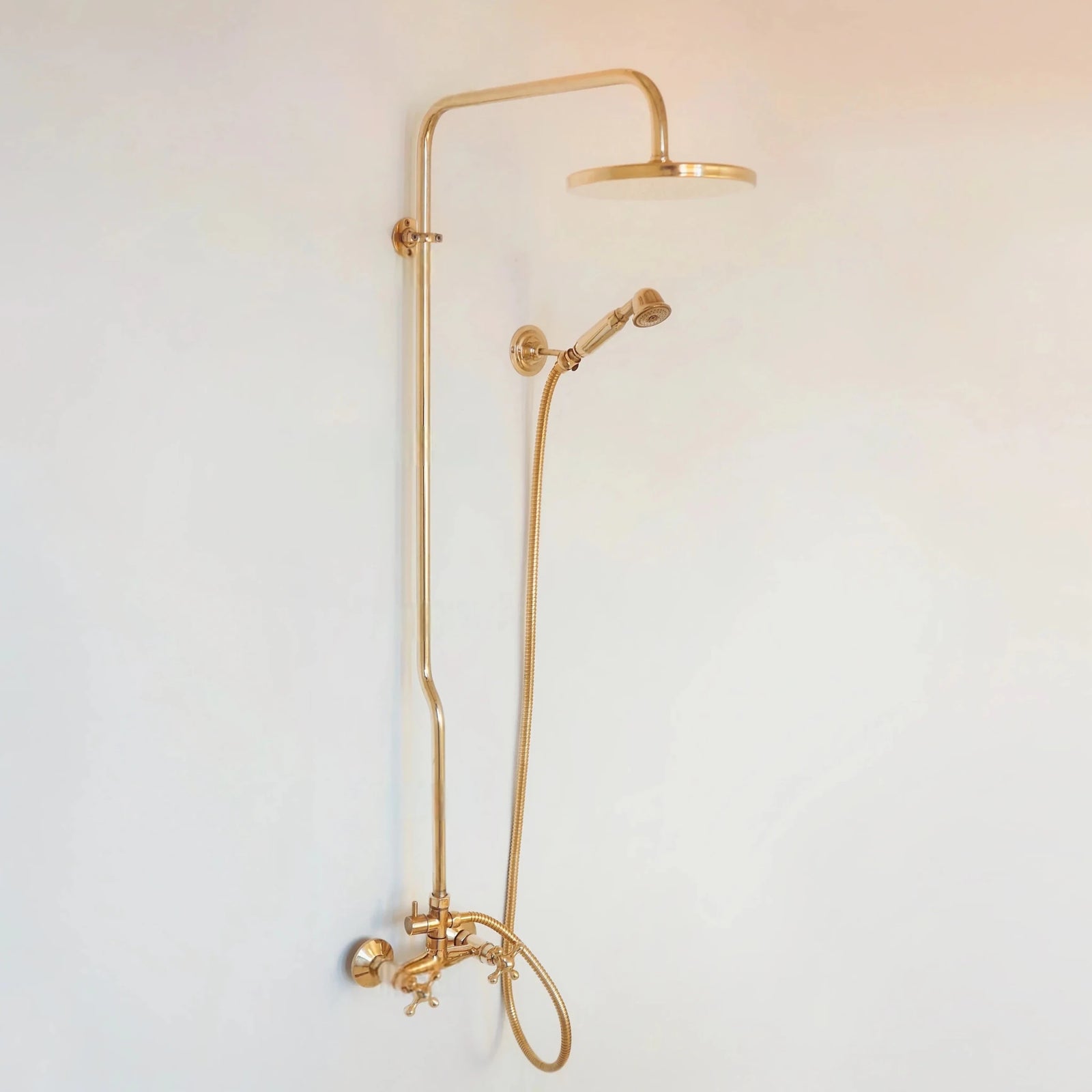 Unlacquered Brass Shower System with Handheld - Solid Brass Exposed Shower - handcrafted luxury Showers for kitchen and bathroom interiors by Brooklyn Brass