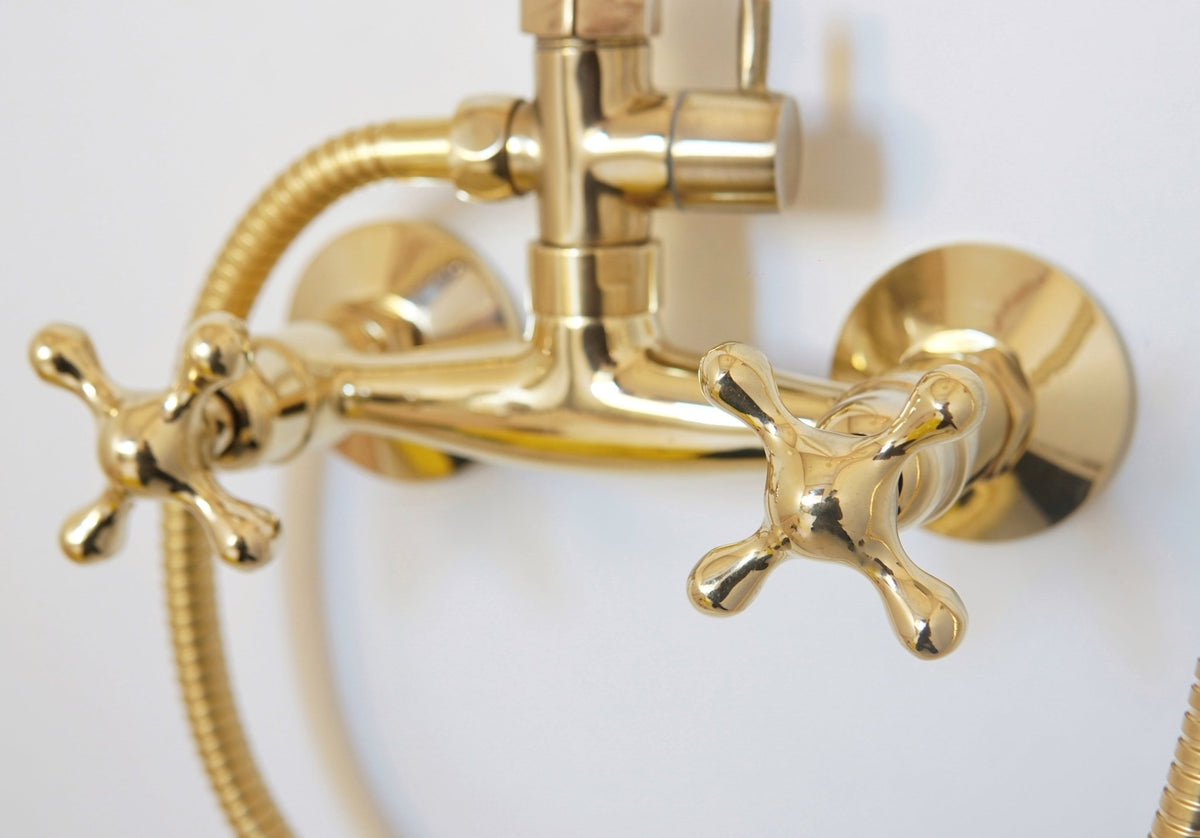 Unlacquered Brass Shower System with Handheld - Solid Brass Exposed Shower - handcrafted luxury Showers for kitchen and bathroom interiors by Brooklyn Brass