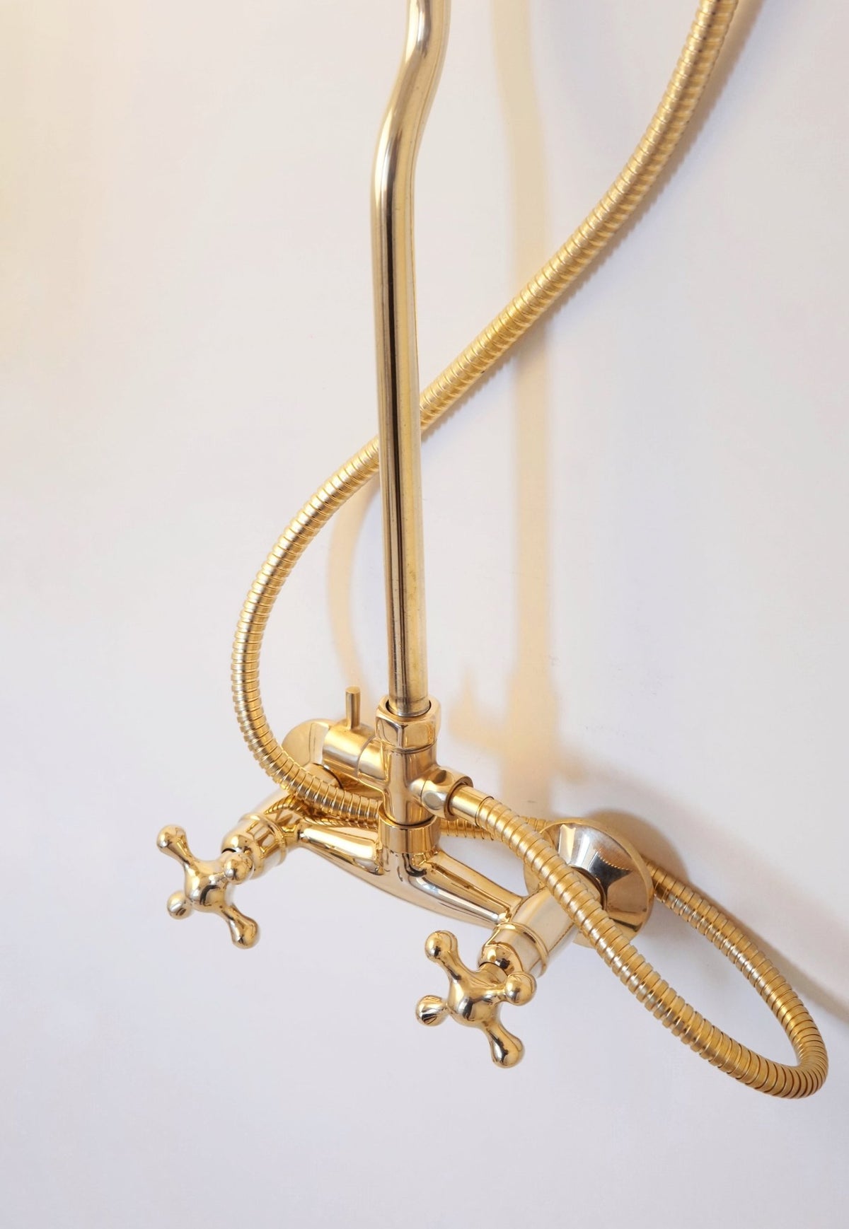 Unlacquered Brass Shower System with Handheld - Solid Brass Exposed Shower - handcrafted luxury Showers for kitchen and bathroom interiors by Brooklyn Brass