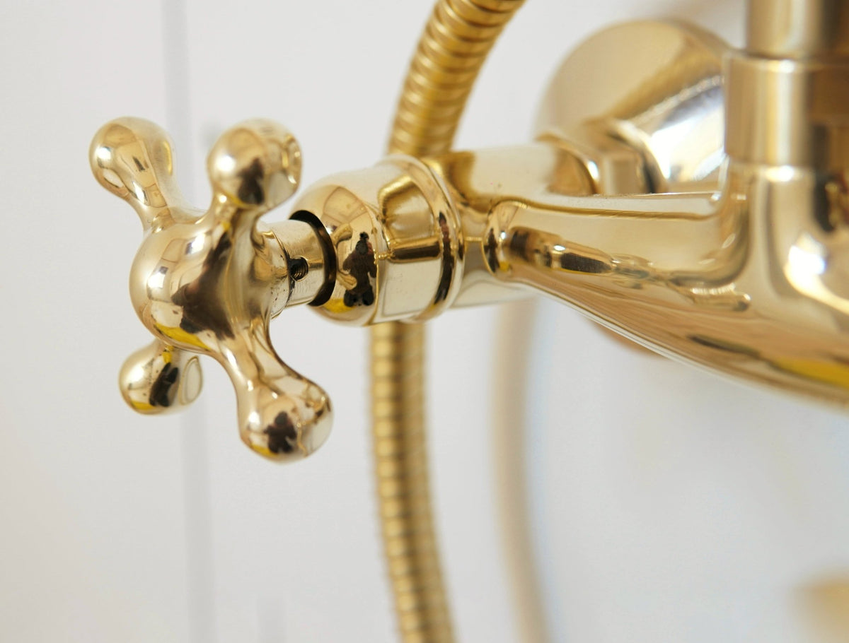 Unlacquered Brass Shower System with Handheld - Solid Brass Exposed Shower - handcrafted luxury Showers for kitchen and bathroom interiors by Brooklyn Brass