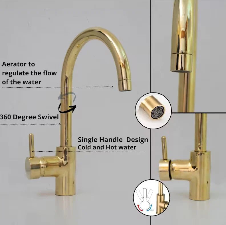 Unlacquered Brass Single Hole Basin Faucet, Antique Brass Sink Mixer Tap, Bar Prep Faucet - handcrafted luxury Kitchen Faucets for kitchen and bathroom interiors by Brooklyn Brass