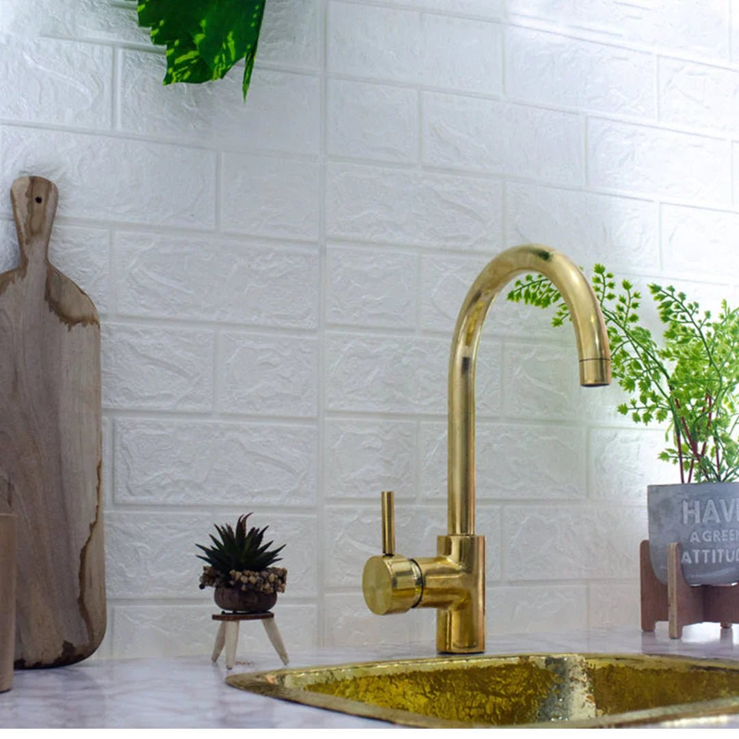 Unlacquered Brass Single Hole Basin Faucet, Antique Brass Sink Mixer Tap, Bar Prep Faucet - handcrafted luxury Kitchen Faucets for kitchen and bathroom interiors by Brooklyn Brass