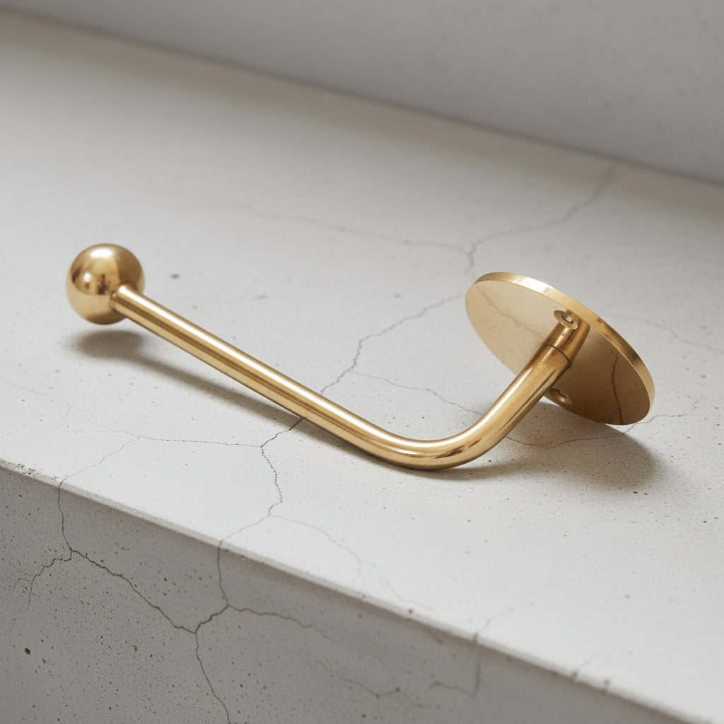 Unlacquered Brass Toilet Paper Holder - handcrafted luxury Hardware and Drains for kitchen and bathroom interiors by Brooklyn Brass