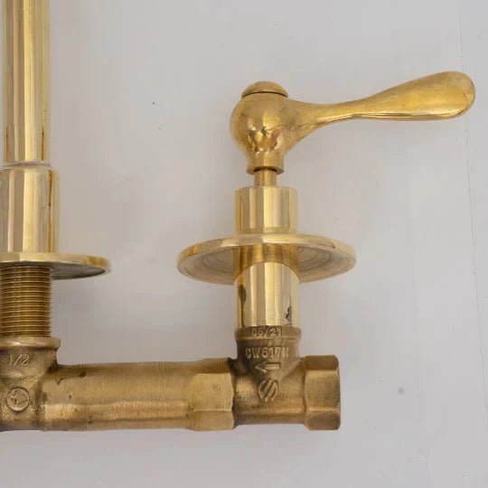 Unlacquered Brass Wall Mount Built In Bathroom Vanity Sink Faucet - handcrafted luxury Bathroom Faucets for kitchen and bathroom interiors by Brooklyn Brass