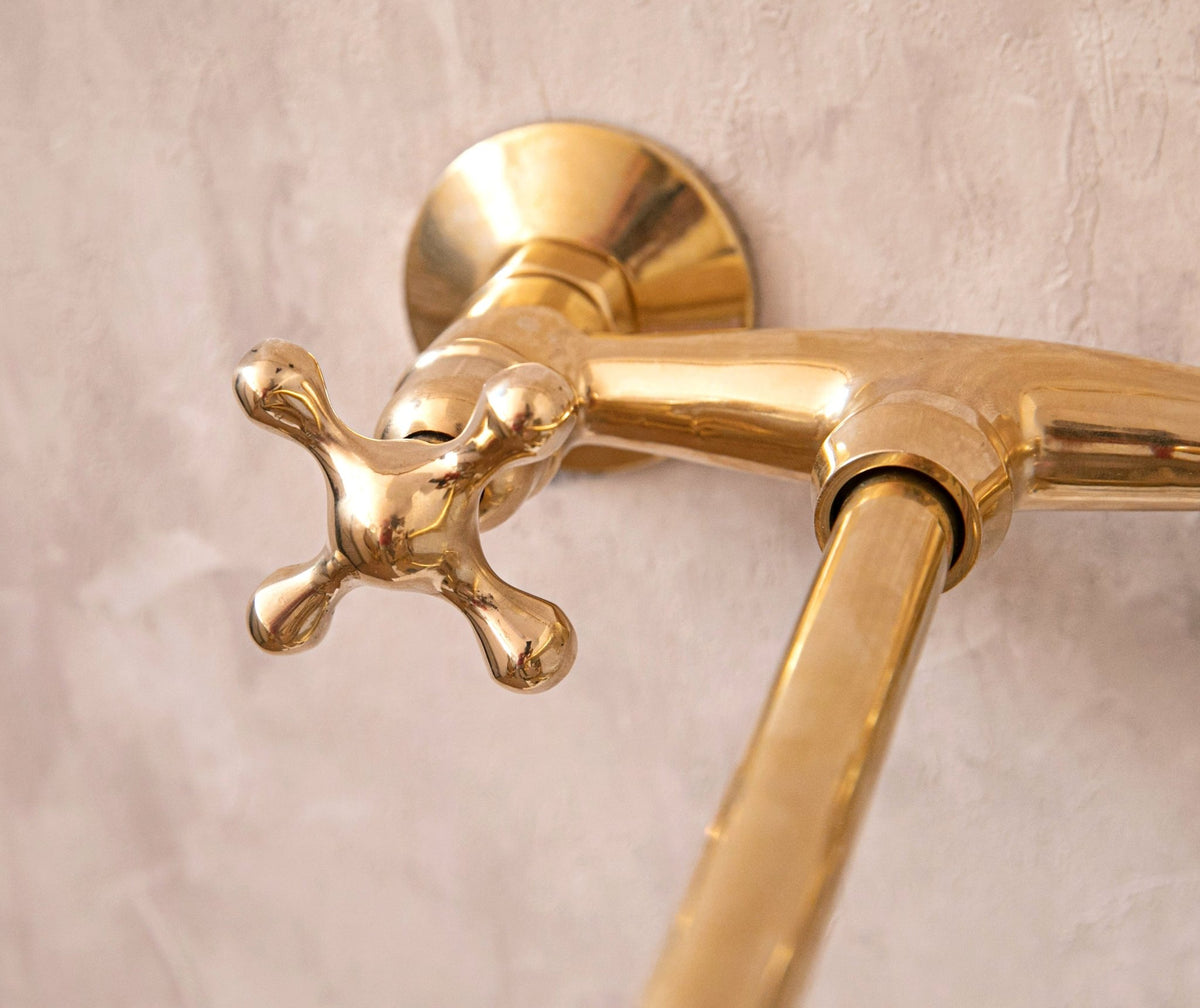 Unlacquered Brass Wall Mount Faucet for Bathroom and Kitchen - handcrafted luxury Kitchen Faucets for kitchen and bathroom interiors by Brooklyn Brass