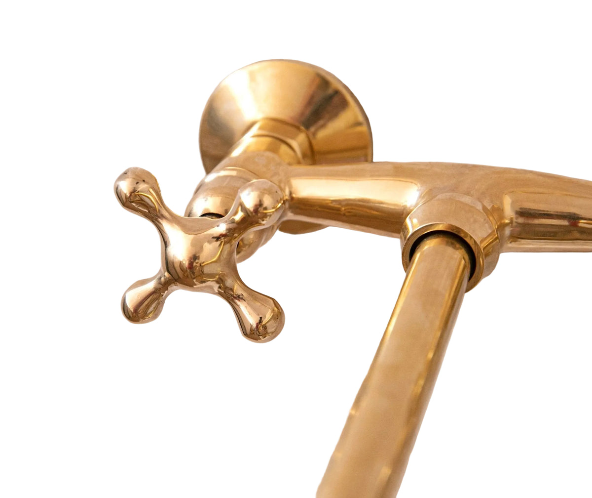 Unlacquered Brass Wall Mount Faucet for Bathroom and Kitchen - handcrafted luxury Kitchen Faucets for kitchen and bathroom interiors by Brooklyn Brass