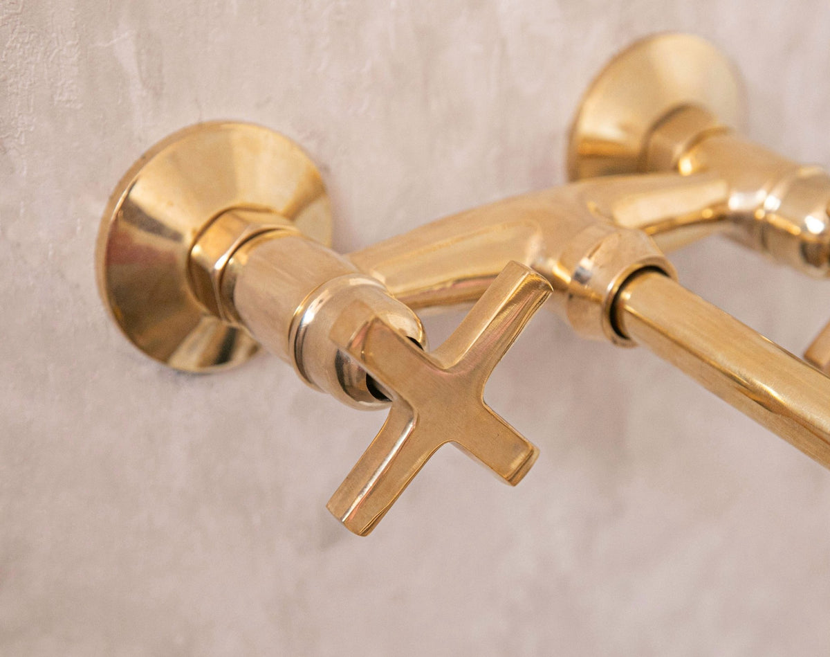 Unlacquered Brass Wall Mount Faucet for Bathroom and Kitchen - handcrafted luxury Kitchen Faucets for kitchen and bathroom interiors by Brooklyn Brass