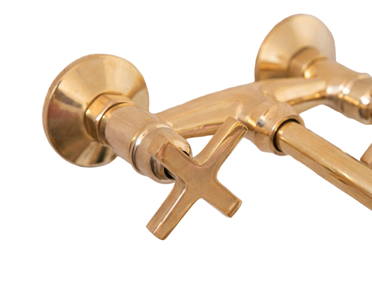 Unlacquered Brass Wall Mount Faucet for Bathroom and Kitchen - handcrafted luxury Kitchen Faucets for kitchen and bathroom interiors by Brooklyn Brass