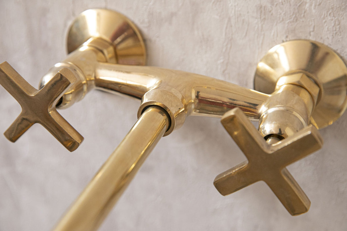 Unlacquered Brass Wall Mount Faucet for Bathroom and Kitchen - handcrafted luxury Kitchen Faucets for kitchen and bathroom interiors by Brooklyn Brass