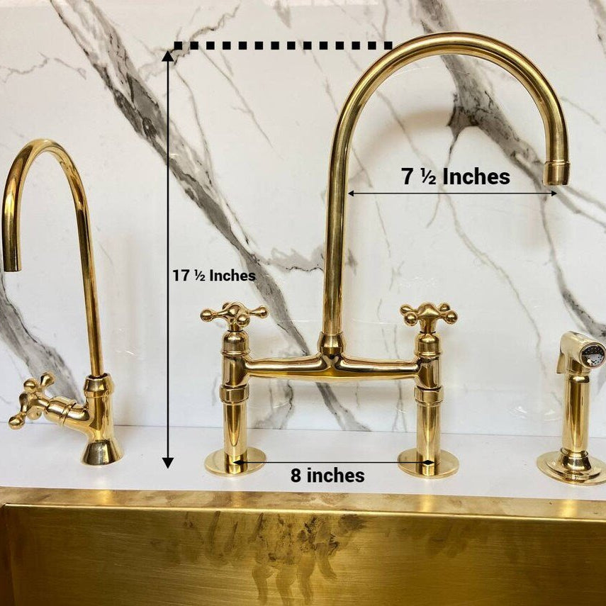 Unlacquered Brass Wall Mount Faucet, Two Handle Hot & Cold Sink Tap - handcrafted luxury Kitchen Faucets for kitchen and bathroom interiors by Brooklyn Brass