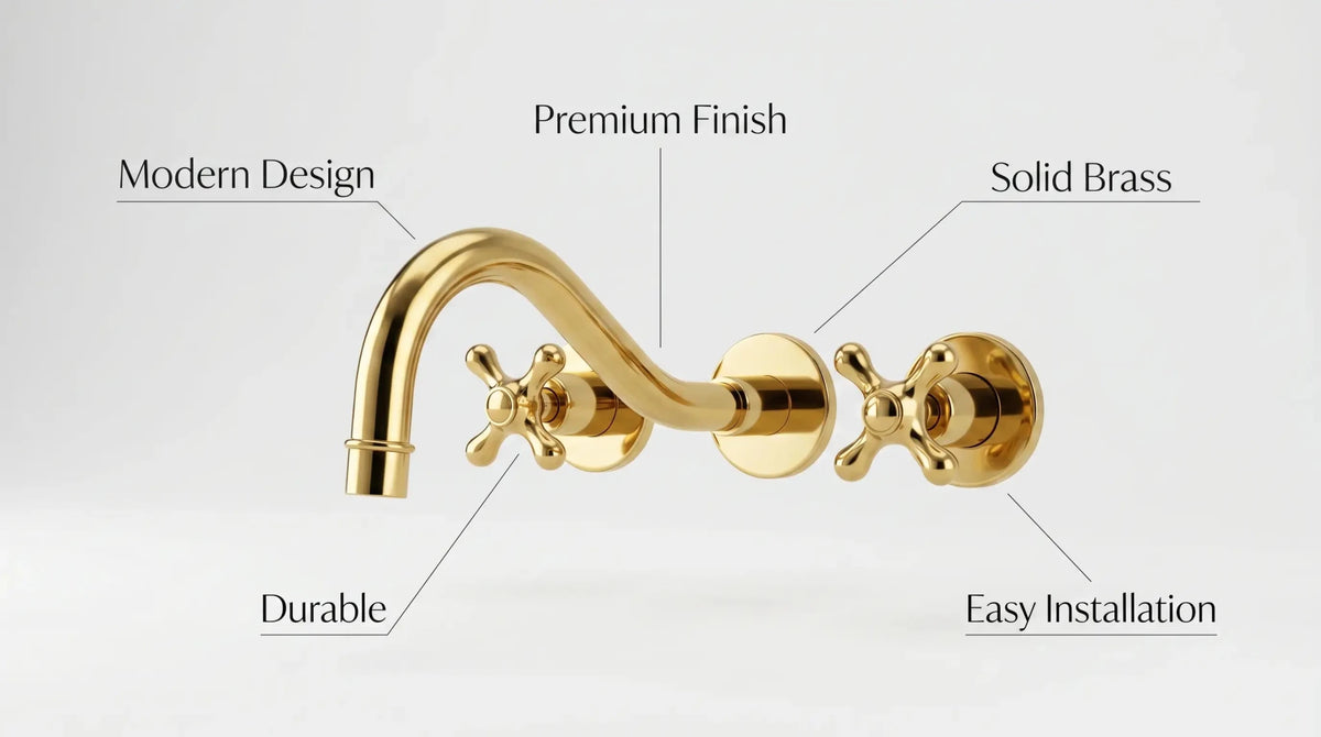 Unlacquered Brass Wall Mount Faucet/Solid Brass Bathroom / Kitchen Faucet - handcrafted luxury Kitchen Faucets for kitchen and bathroom interiors by Brooklyn Brass