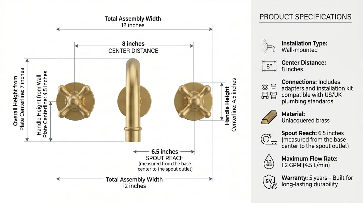 Unlacquered Brass Wall Mount Faucet/Solid Brass Bathroom / Kitchen Faucet - handcrafted luxury Kitchen Faucets for kitchen and bathroom interiors by Brooklyn Brass