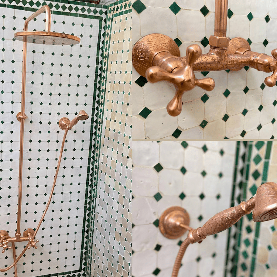 Unlacquered Copper Shower System - Copper Exposed Shower - handcrafted luxury Shower Systems for kitchen and bathroom interiors by Brooklyn Brass