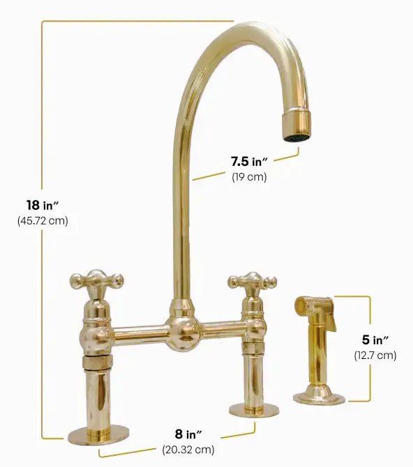 Unlacquered Solid Brass Bridge Faucet, Vintage Kitchen Sink Tap - handcrafted luxury Kitchen Faucets for kitchen and bathroom interiors by Brooklyn Brass