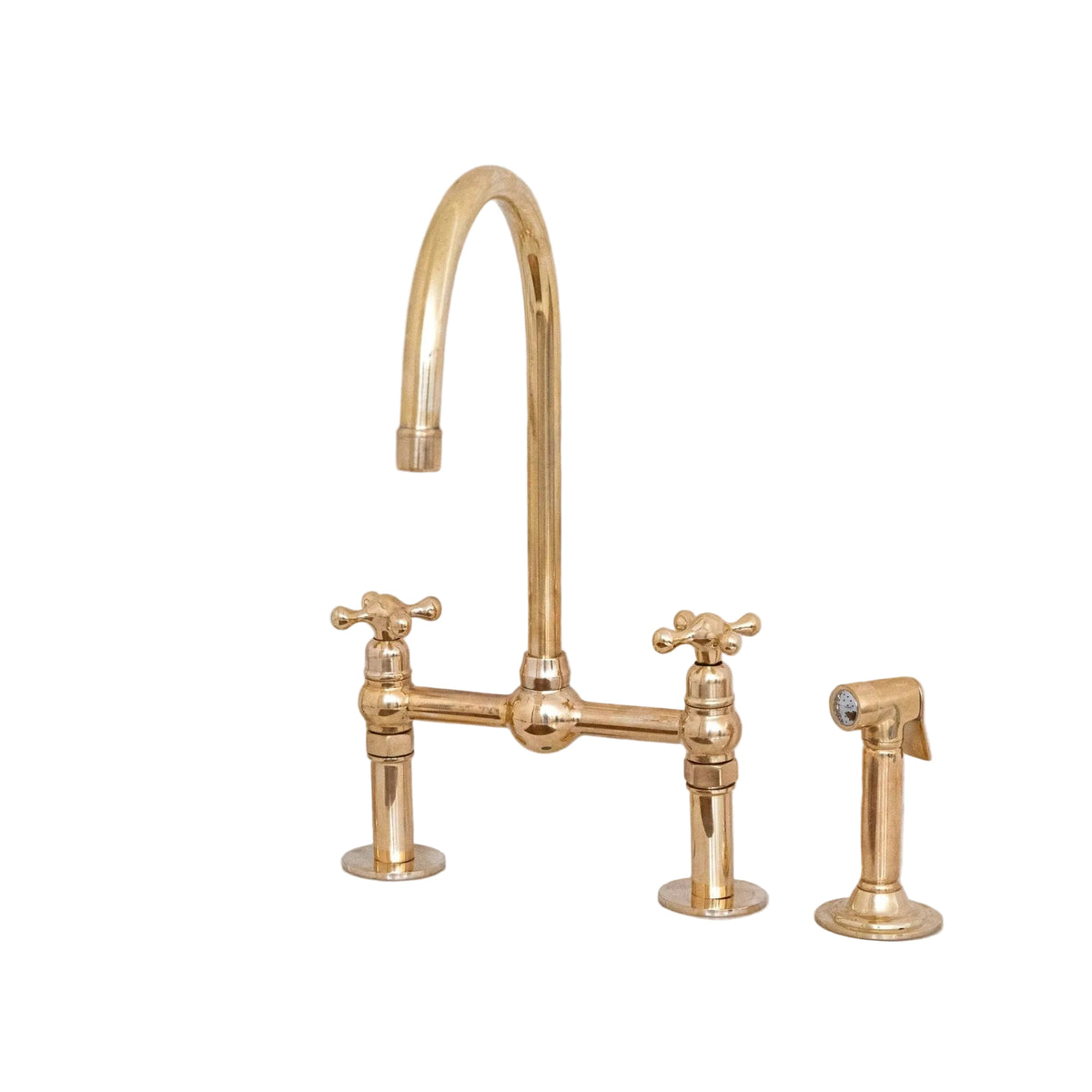 Unlacquered Solid Brass Bridge Faucet, Vintage Kitchen Sink Tap - handcrafted luxury Kitchen Faucets for kitchen and bathroom interiors by Brooklyn Brass