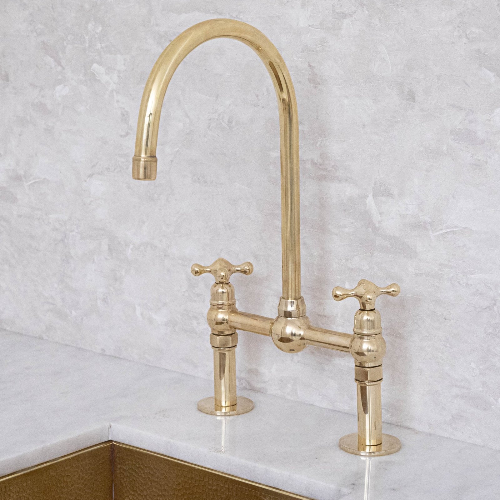 Unlacquered Solid Brass Bridge Faucet, Vintage Kitchen Sink Tap - handcrafted luxury Kitchen Faucets for kitchen and bathroom interiors by Brooklyn Brass