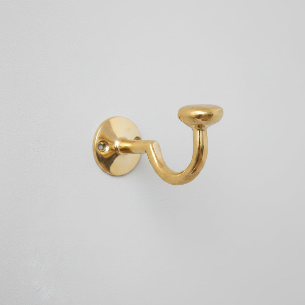 Unlacquered Solid Brass Curved Hook - handcrafted luxury for kitchen and bathroom interiors by Brooklyn Brass