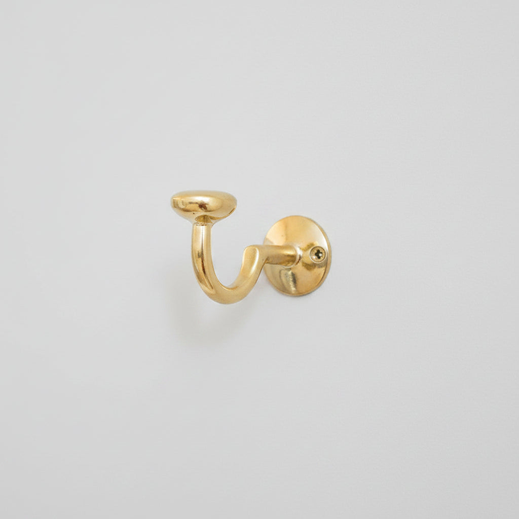 Unlacquered Solid Brass Curved Hook - handcrafted luxury for kitchen and bathroom interiors by Brooklyn Brass