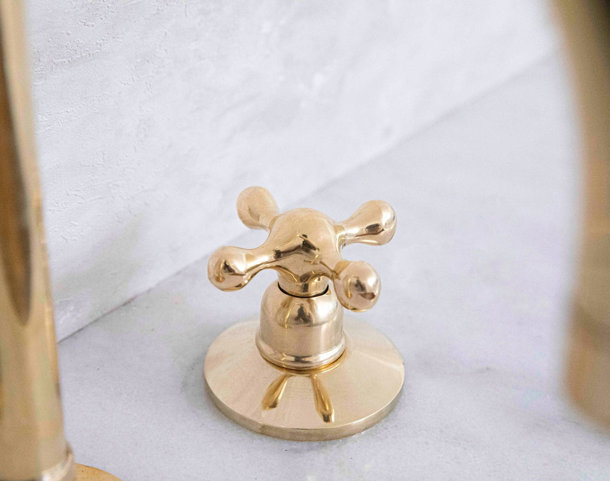 Unlacquered Solid Brass Deck Mounted Faucet - Brass 3 Hole Widespread Bathroom Tap - handcrafted luxury Bathroom Faucets for kitchen and bathroom interiors by Brooklyn Brass