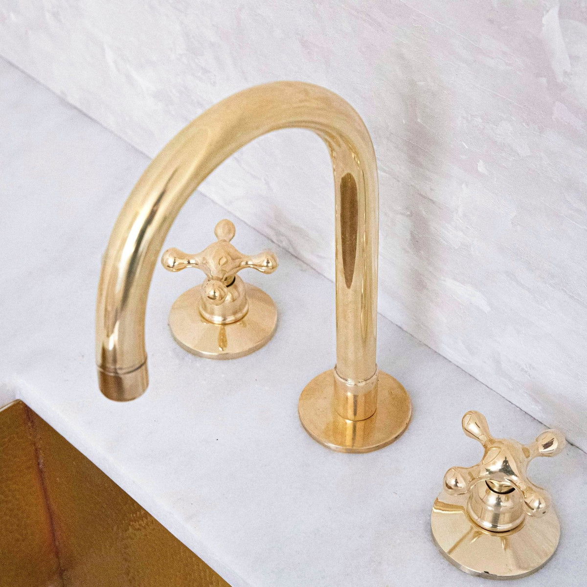 Unlacquered Solid Brass Deck Mounted Faucet - Brass 3 Hole Widespread Bathroom Tap - handcrafted luxury Bathroom Faucets for kitchen and bathroom interiors by Brooklyn Brass