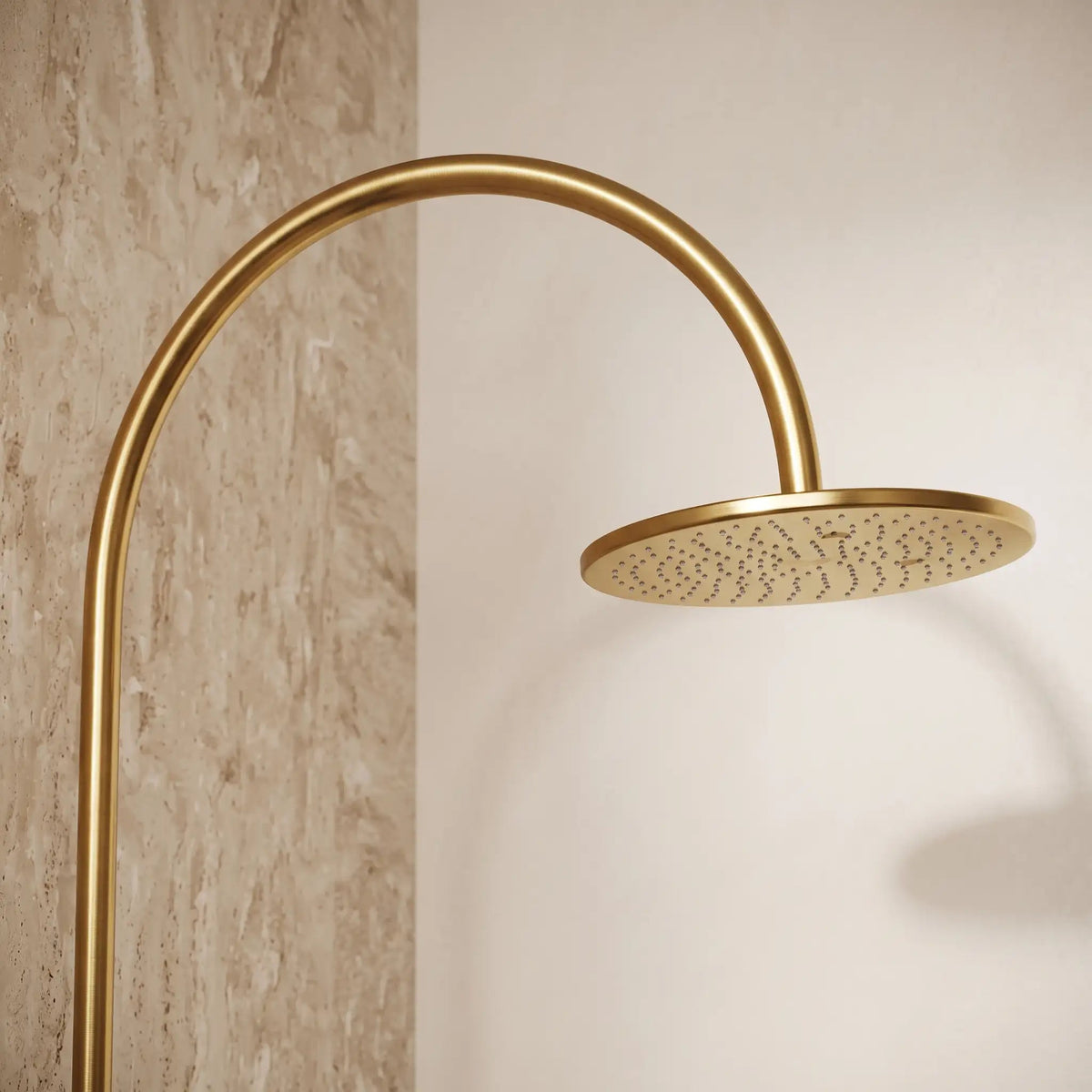 Unlacquered Solid Brass Exposed Shower System with Handheld and Curved Arm Shower - handcrafted luxury Showers for kitchen and bathroom interiors by Brooklyn Brass