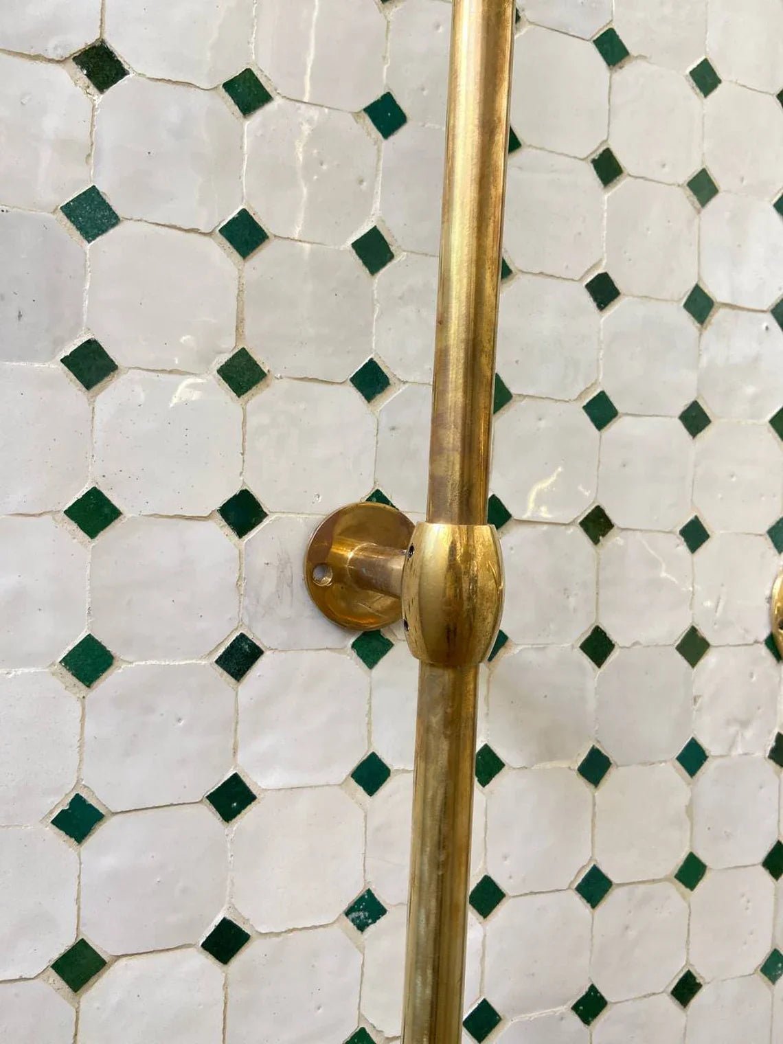 Unlacquered Solid Brass Exposed Shower System with Handheld and Curved Shower Arm - handcrafted luxury Shower Systems for kitchen and bathroom interiors by Brooklyn Brass