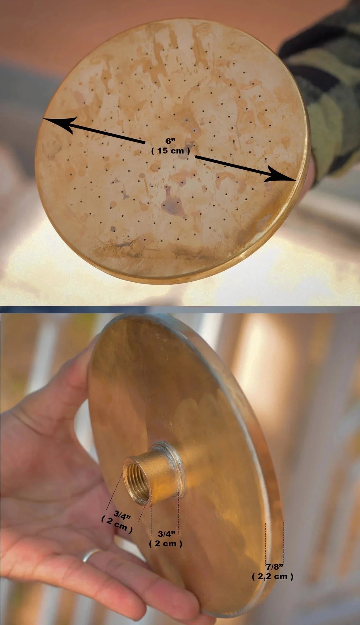 Unlacquered Solid Brass Rain Shower Head, Round Vintage Showerhead, Works Outdoor - handcrafted luxury Shower Systems for kitchen and bathroom interiors by Brooklyn Brass