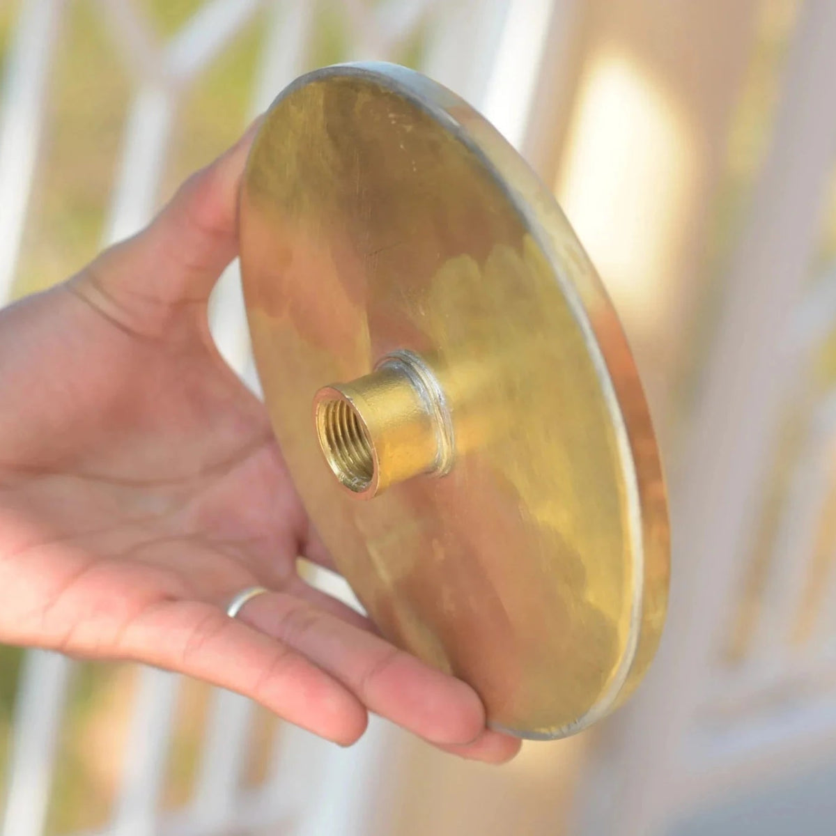 Unlacquered Solid Brass Rain Shower Head, Round Vintage Showerhead, Works Outdoor - handcrafted luxury Shower Systems for kitchen and bathroom interiors by Brooklyn Brass