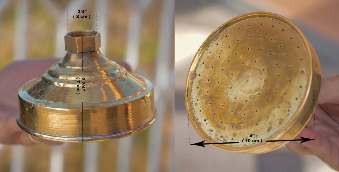 Unlacquered Solid Brass Rain Shower Head, Vintage Showerhead, Works Outdoor - handcrafted luxury Shower Systems for kitchen and bathroom interiors by Brooklyn Brass