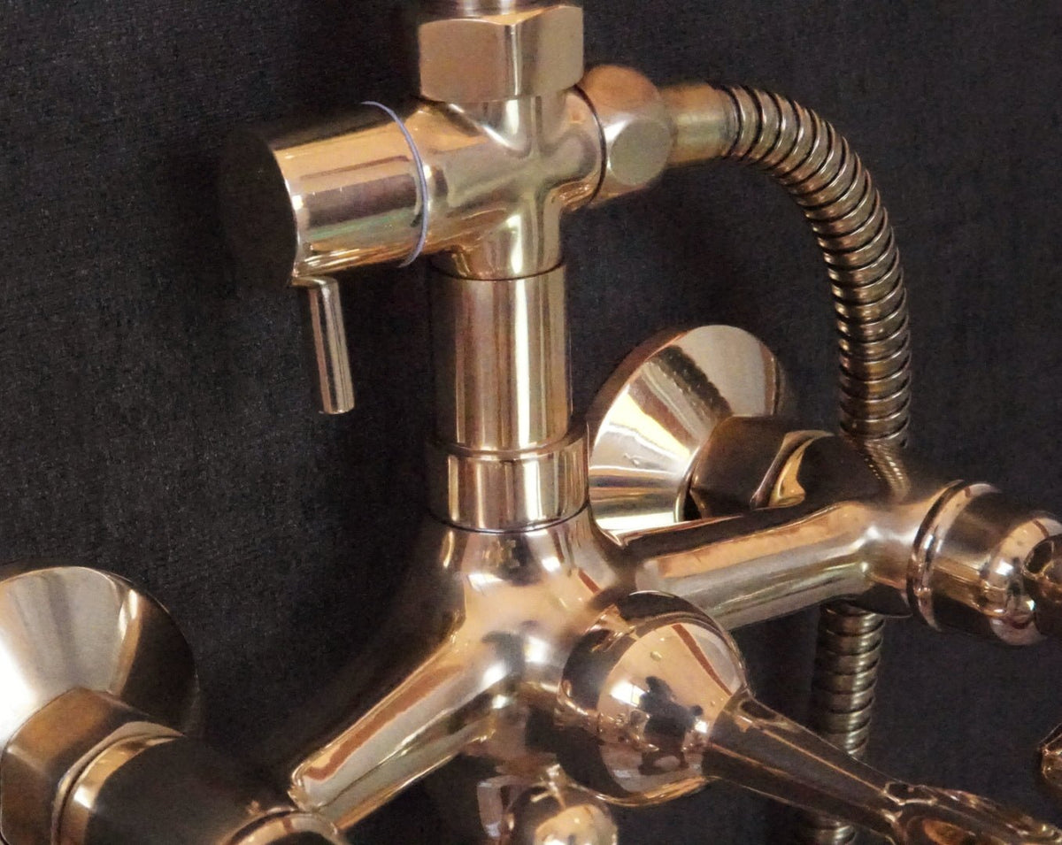 Unlacquered Solid Brass Shower, Shower System With Tub Filler - handcrafted luxury Showers for kitchen and bathroom interiors by Brooklyn Brass
