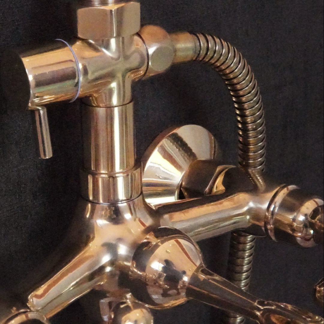 Unlacquered Solid Brass Shower, Shower System With Tub Filler - handcrafted luxury Showers for kitchen and bathroom interiors by Brooklyn Brass