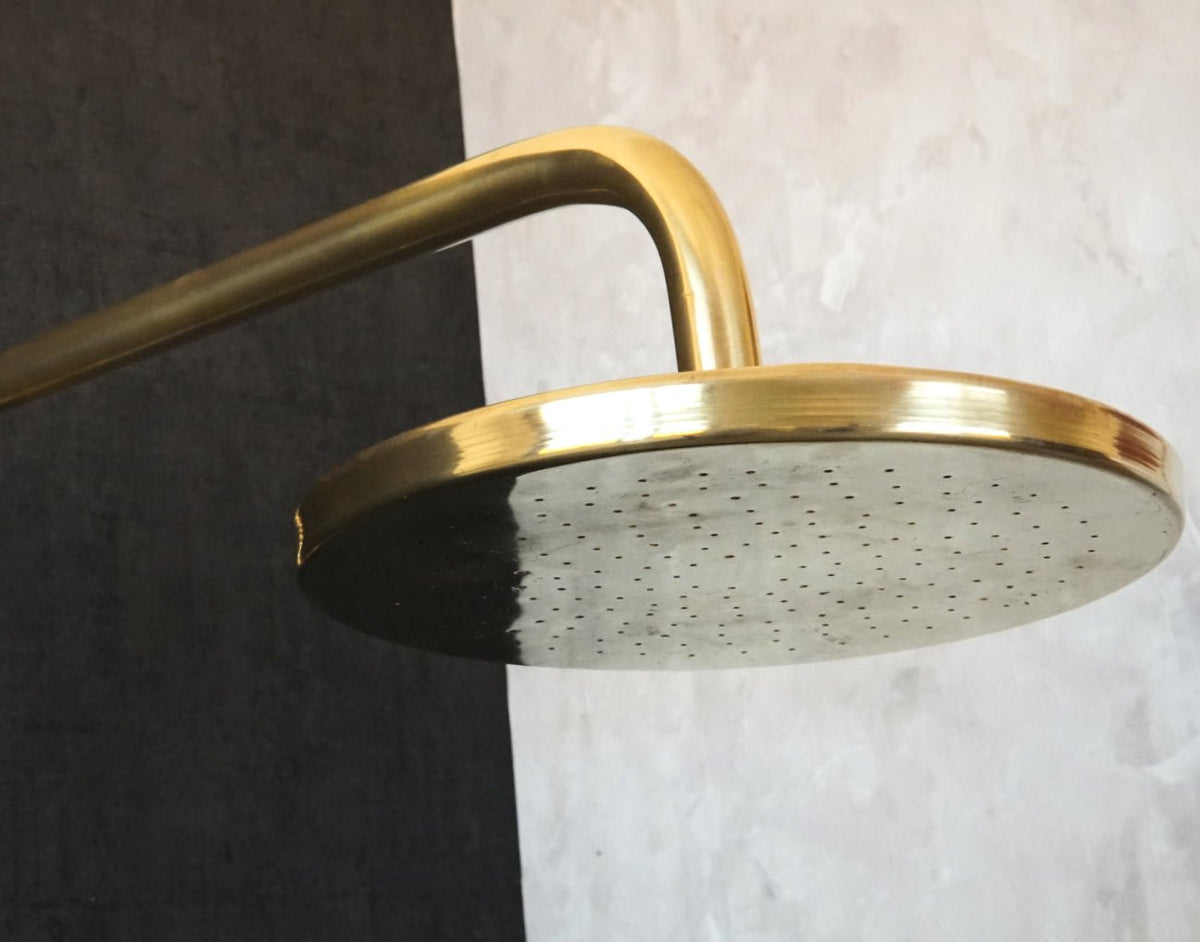 Unlacquered Solid Brass Shower, Shower System With Tub Filler - handcrafted luxury Showers for kitchen and bathroom interiors by Brooklyn Brass