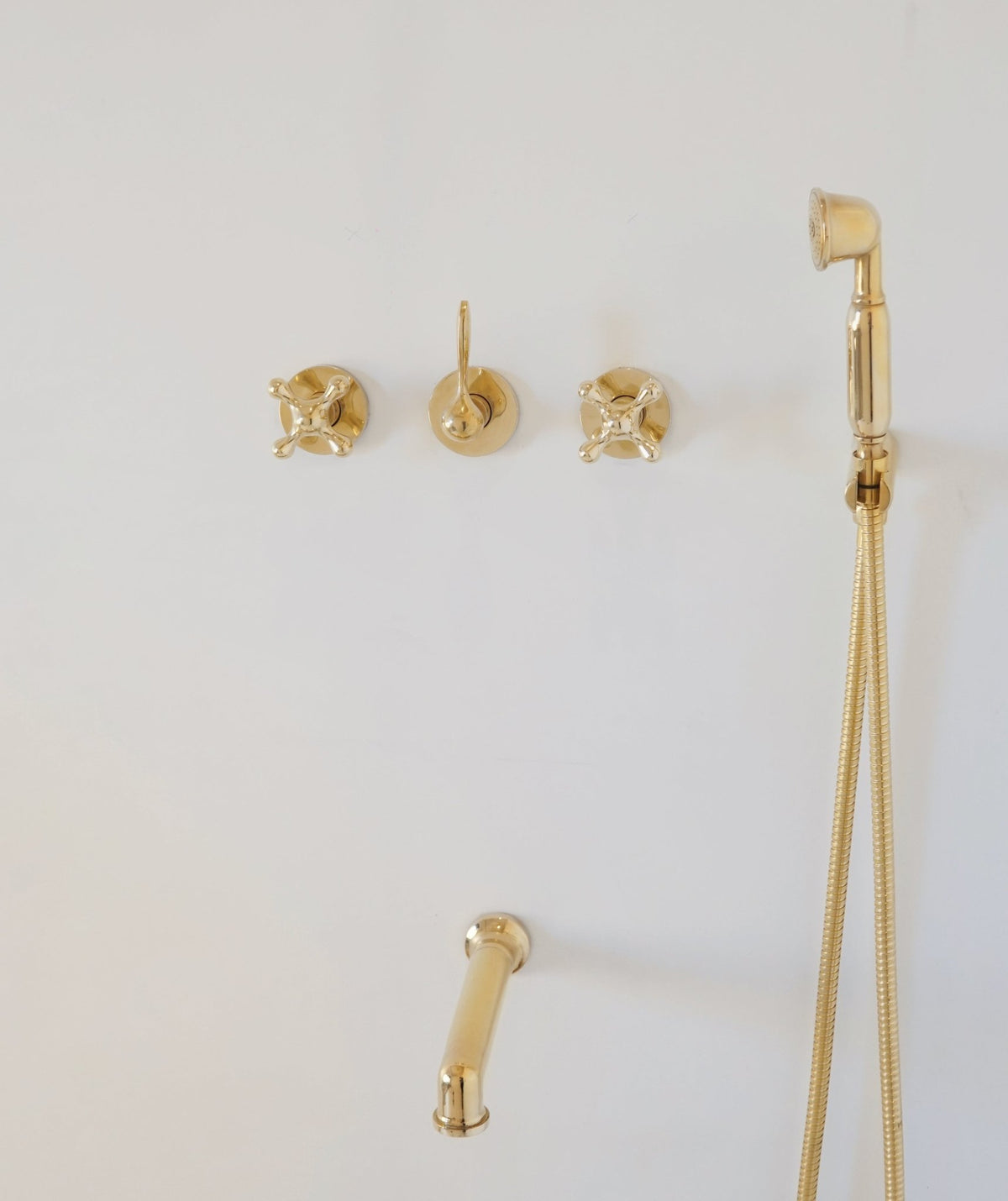 Unlacquered Solid Brass Shower System, High Pressure Curved Arm - handcrafted luxury Showers for kitchen and bathroom interiors by Brooklyn Brass