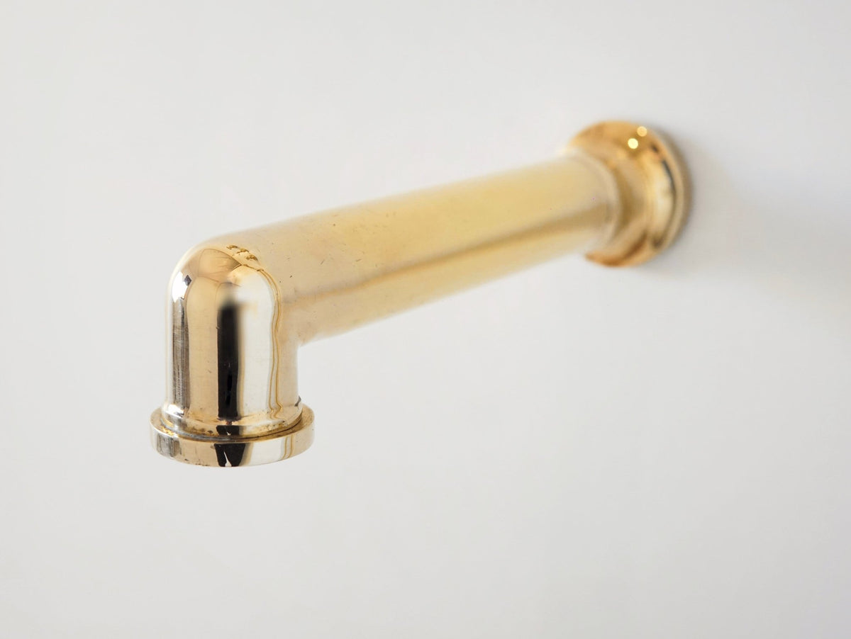Unlacquered Solid Brass Shower System, High Pressure Curved Arm - handcrafted luxury Showers for kitchen and bathroom interiors by Brooklyn Brass