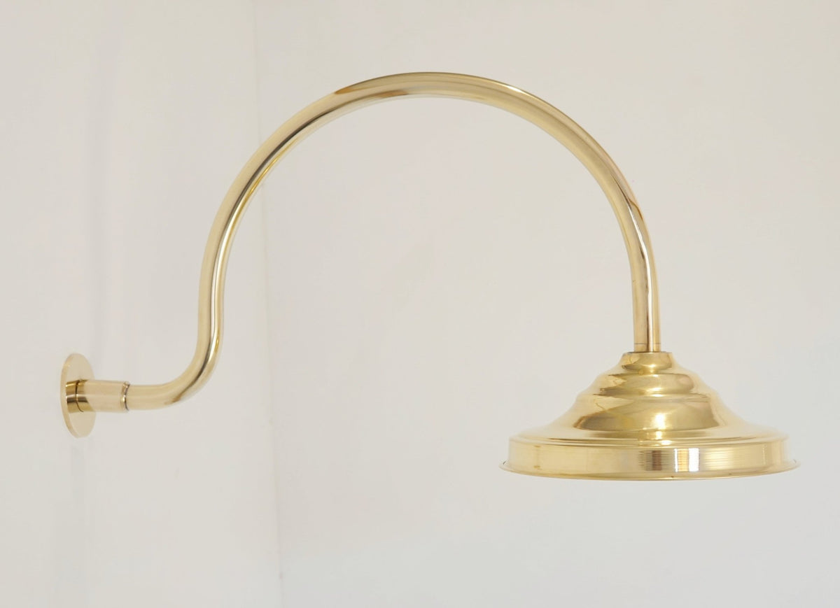 Unlacquered Solid Brass Shower System, High Pressure Curved Arm - handcrafted luxury Showers for kitchen and bathroom interiors by Brooklyn Brass