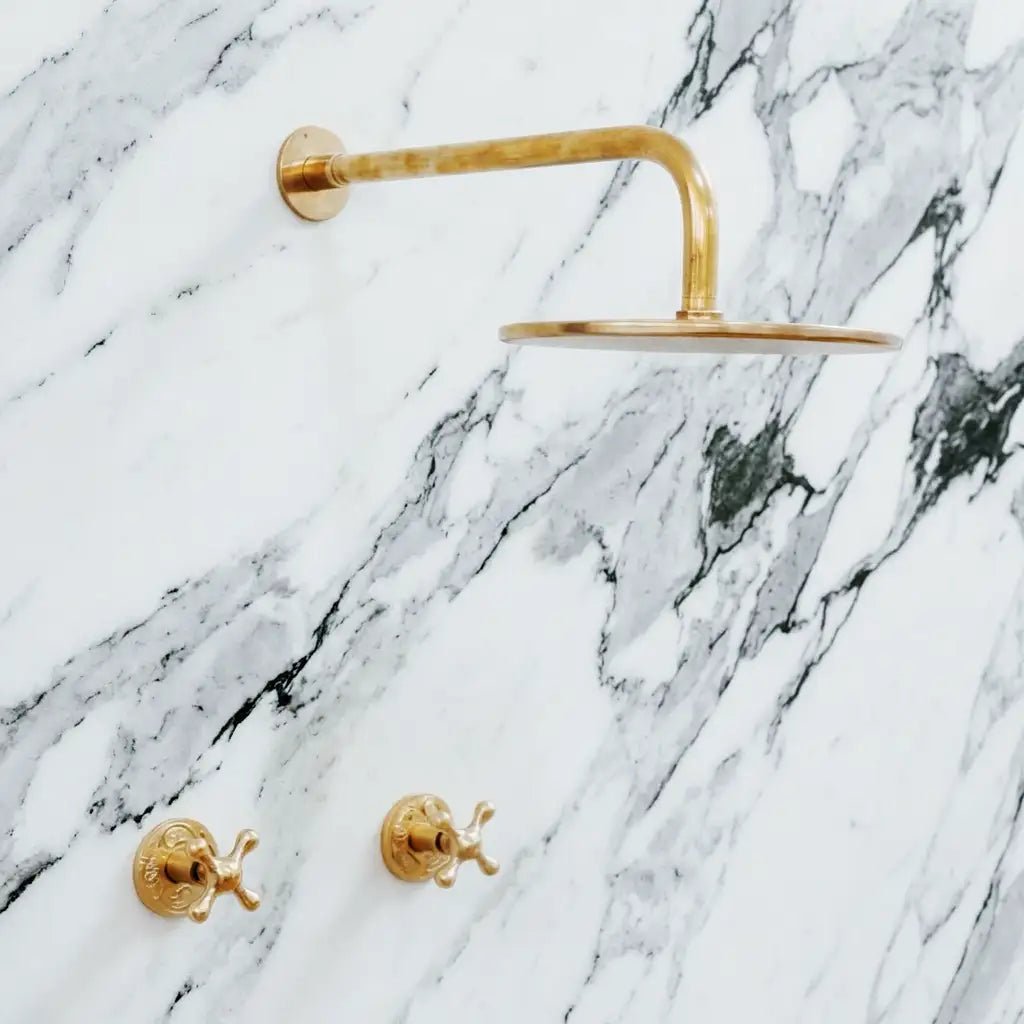 Unlacquered Solid Brass Shower System - handcrafted luxury Showers for kitchen and bathroom interiors by Brooklyn Brass