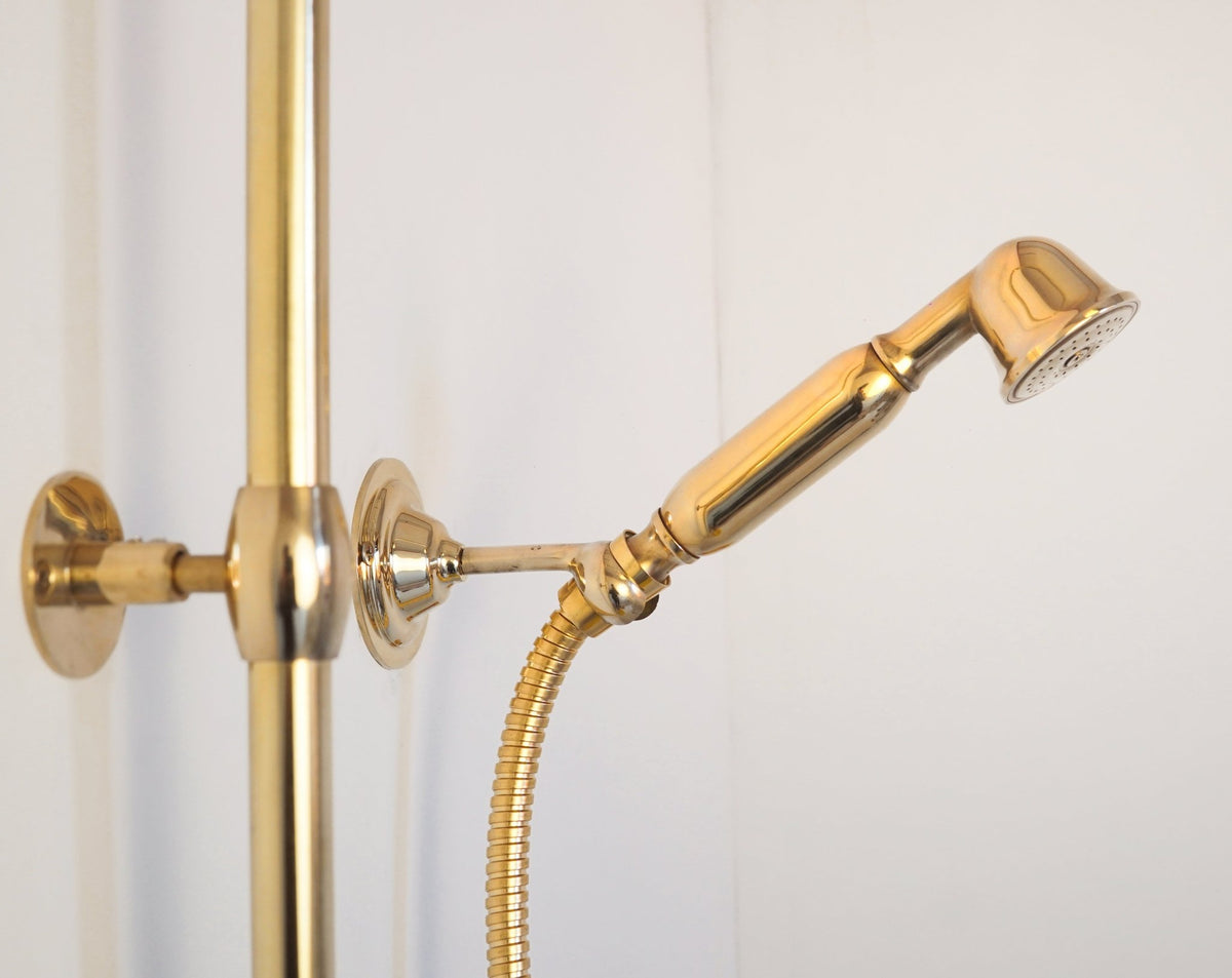 Unlacquered Solid Brass Shower System with Handheld - Exposed High Pressure Shower - handcrafted luxury Showers for kitchen and bathroom interiors by Brooklyn Brass