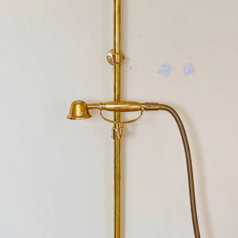 Unlacquered Solid Brass Shower System with Handheld - Exposed High Pressure Shower - handcrafted luxury Showers for kitchen and bathroom interiors by Brooklyn Brass