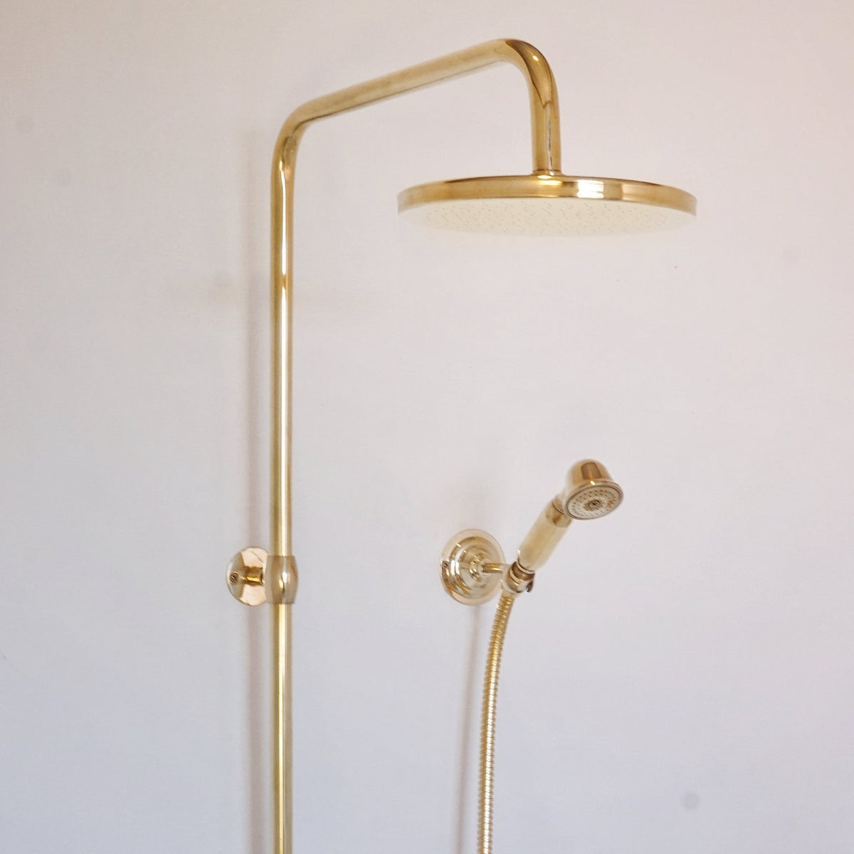 Unlacquered Solid Brass Shower System with Handheld - Exposed High Pressure Shower - handcrafted luxury Showers for kitchen and bathroom interiors by Brooklyn Brass
