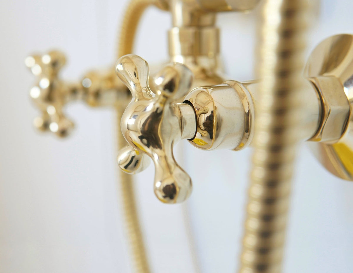 Unlacquered Solid Brass Shower System with Handheld - Exposed High Pressure Shower - handcrafted luxury Showers for kitchen and bathroom interiors by Brooklyn Brass