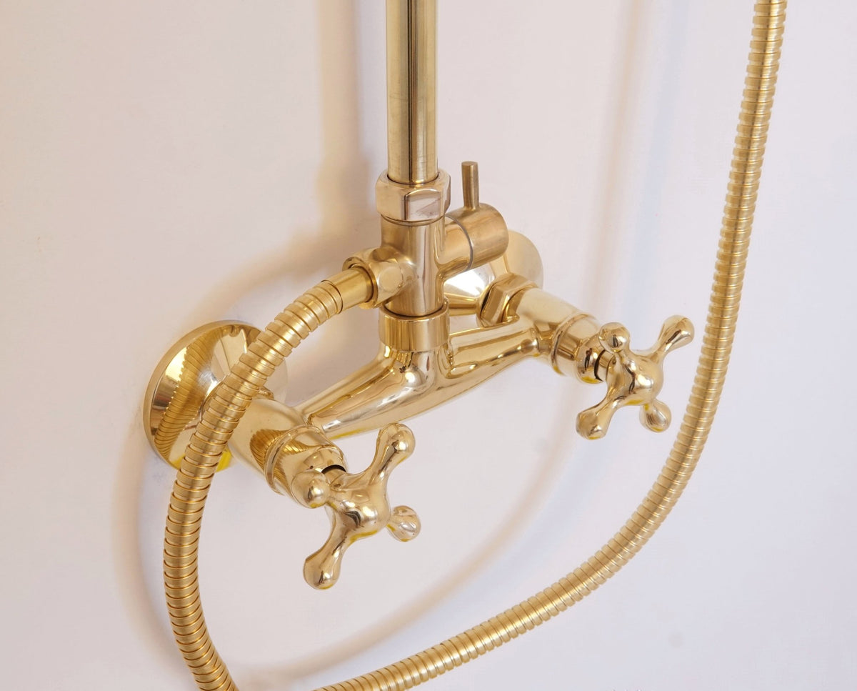 Unlacquered Solid Brass Shower System with Handheld - Exposed High Pressure Shower - handcrafted luxury Showers for kitchen and bathroom interiors by Brooklyn Brass