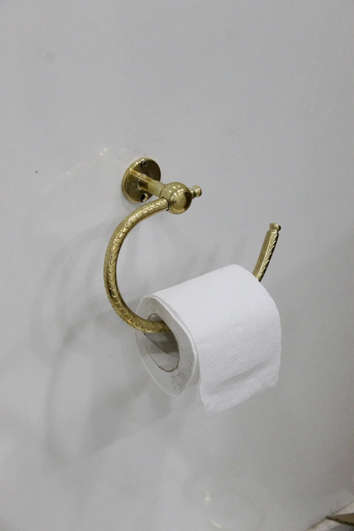 Unlacquered Solid Brass Toilet Paper Holder - handcrafted luxury Hardware and Drains for kitchen and bathroom interiors by Brooklyn Brass
