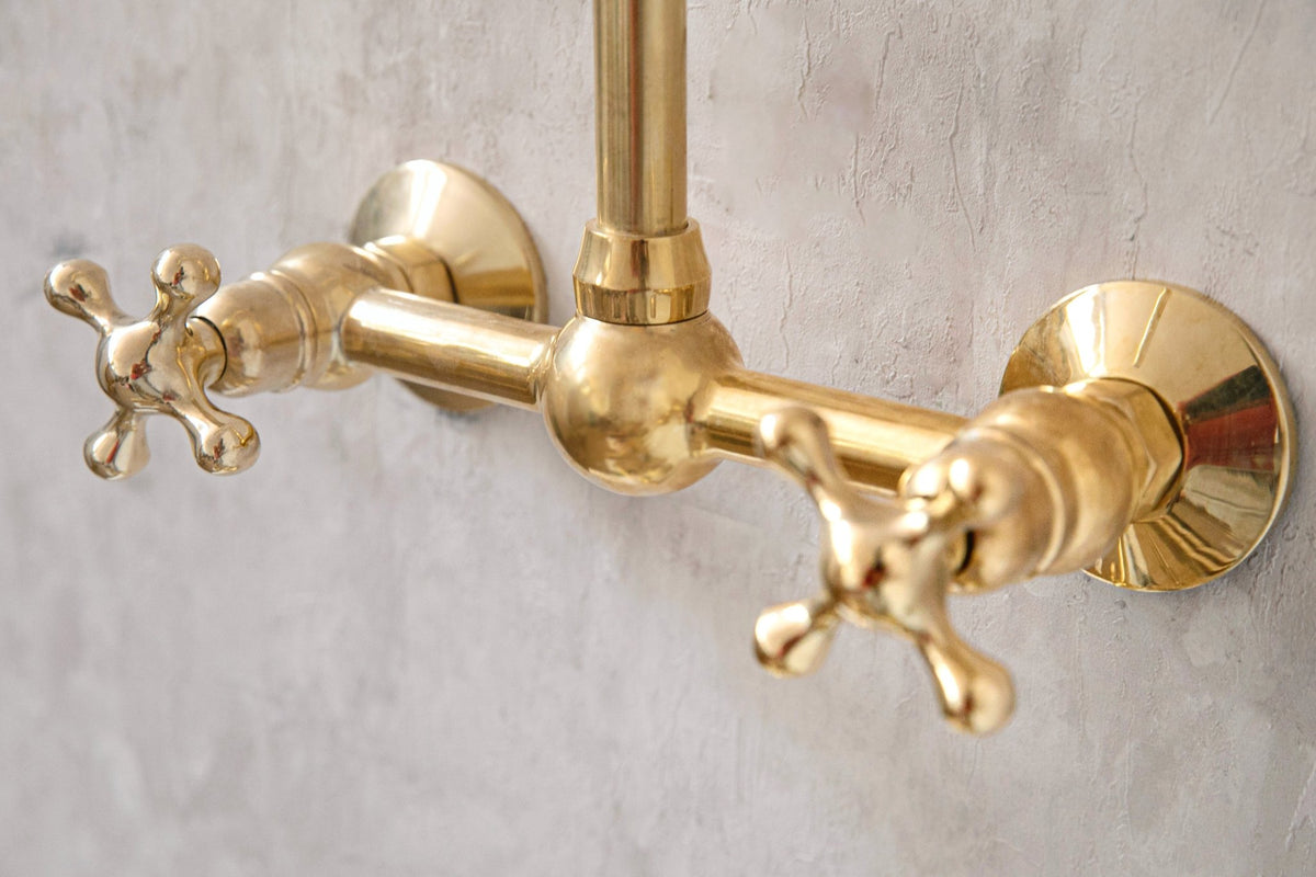 Unlacquered Wall Mounted Brass Gooseneck Faucet for Bathroom and Kitchen - handcrafted luxury Kitchen Faucets for kitchen and bathroom interiors by Brooklyn Brass