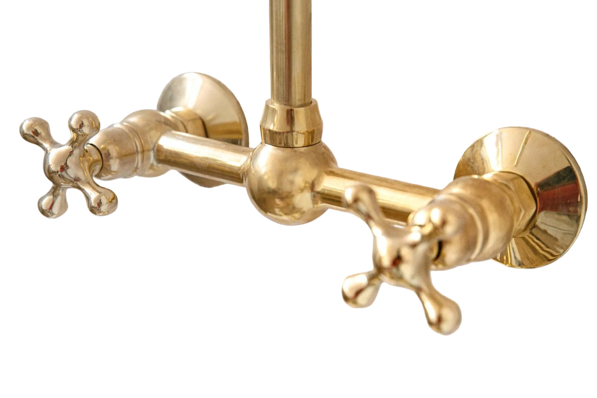 Unlacquered Wall Mounted Brass Gooseneck Faucet for Bathroom and Kitchen - handcrafted luxury Kitchen Faucets for kitchen and bathroom interiors by Brooklyn Brass