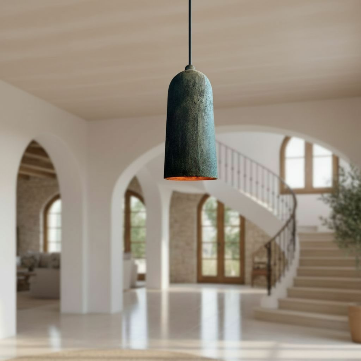 Verdigris Copper Cylinder Pendant – Long Patina Ceiling Light for Kitchens - handcrafted luxury for kitchen and bathroom interiors by Brooklyn Brass