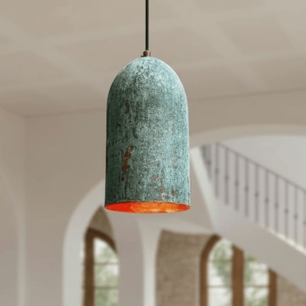 Verdigris Copper Cylinder Pendant – Tall Green Patina Light for Kitchens - handcrafted luxury for kitchen and bathroom interiors by Brooklyn Brass