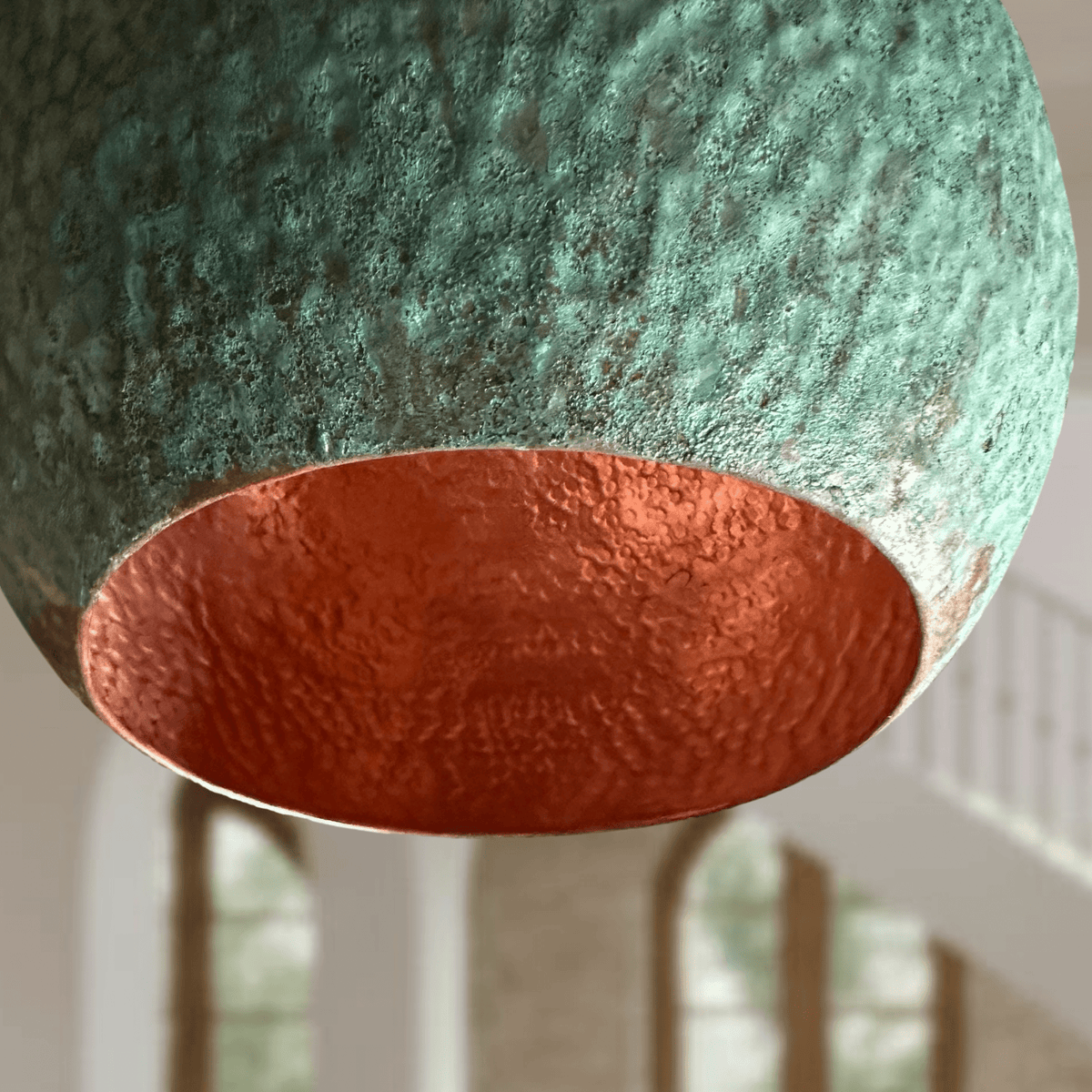Verdigris Copper Dome Pendant – Green Patina Ceiling Light for Rustic Decor - handcrafted luxury for kitchen and bathroom interiors by Brooklyn Brass